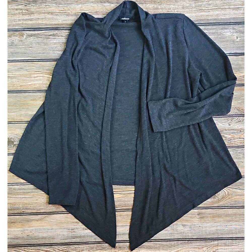 Ambiance Womens Gray Open Front Draped Cardigan Sweater Size L 61741